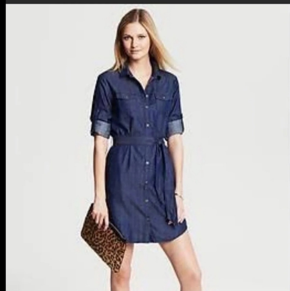 Banana Republic Belted Denim Shirt Dress, Size 00